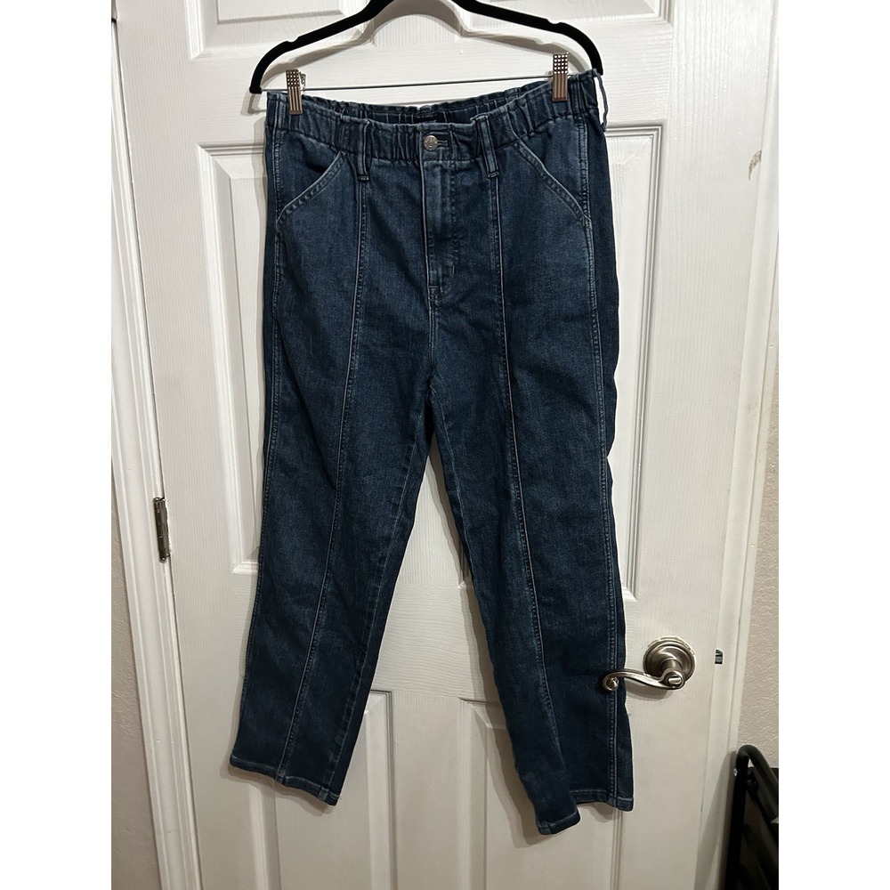 J. Crew Womens 31 High Rise Elastic Waist Stretch Ankle Jeans Dark Washed Denim